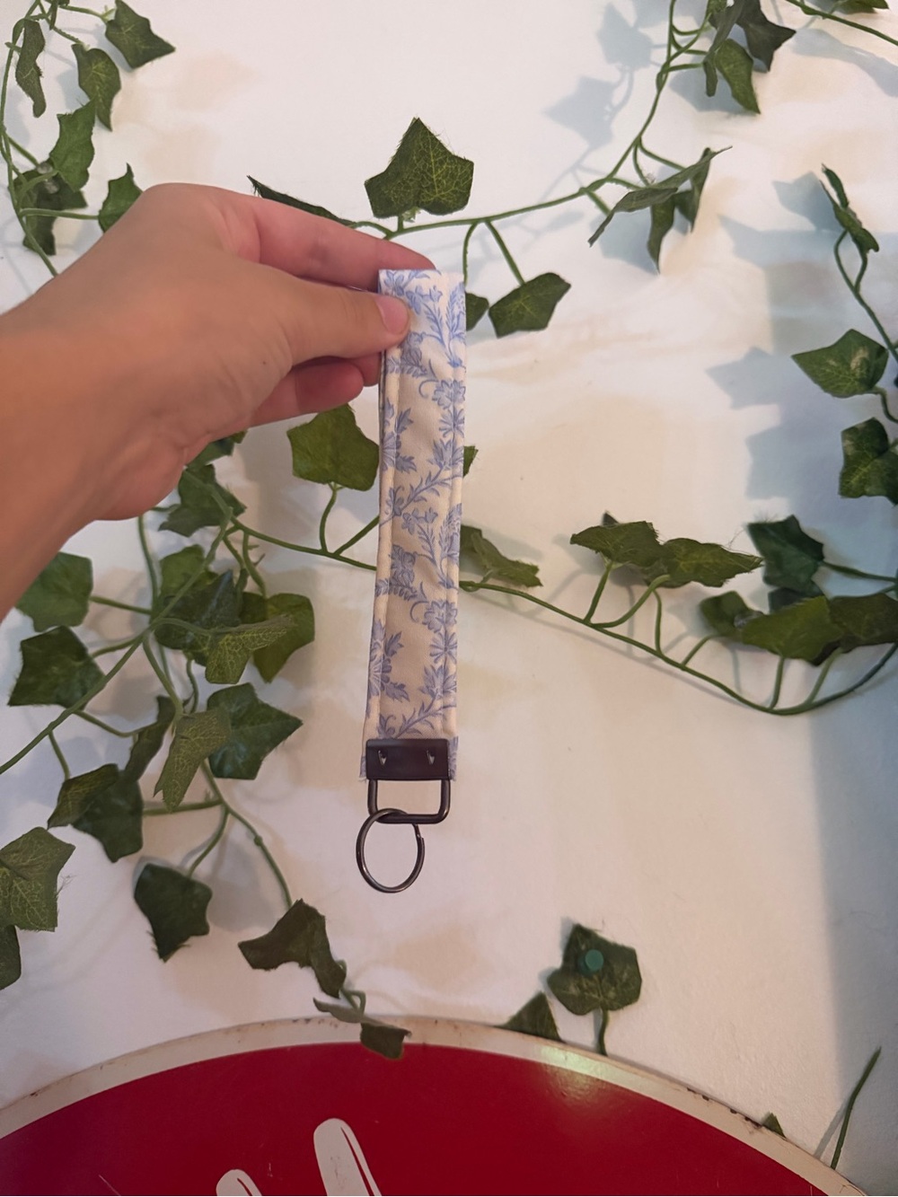 Floral Blue and White Wristlet Keychain